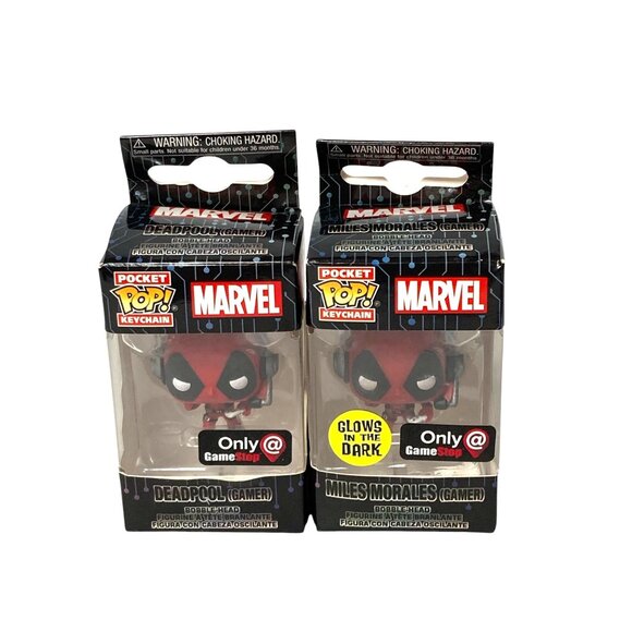 Marvel Pocket Pop Keychain Deadpool & Miles Morales Gamer Glow In Dark Figures - Picture 1 of 8